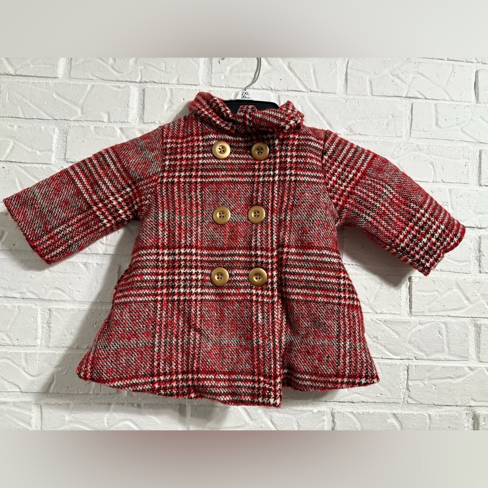 Penelope Mack Red Plaid Pea Coat 12 Months Pockets Lined